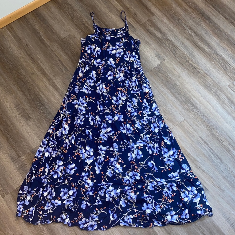 Blue, flora, maxi dress